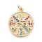 Brass Micro Pave Cubic Zirconia Pendants, with Jump Ring, Flat Round with Snake, Real 18K Gold Plated, Colorful, 20x18x2mm, Hole: 3.5mm, Jump Ring: 5x0.9mm