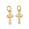 Brass Micro Pave Cubic Zirconia Pendants, with Jump Ring, Cross Charms, Rack Plating, Long-Lasting Plated, Lead Free & Cadmium Free, Real 18K Gold Plated, 13x6.5x2mm, Hole: 3mm