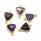 Natural Amethyst Links connectors, with Golden Tone Brass Findings, Triangle, Faceted, 17~18x11~13x4~6mm, Hole: 1.2mm