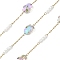 304 Stainless Steel Cable Chains, Penguin, with Glass & ABS Imitation Pearl, Ion Plating(IP), Real 18K Gold Plated, Soldered, with Spool, Plum, 8x6x4.5mm, about 32.81 Feet(10m)/Roll