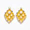 Brass Enamel Pendants, with ABS Plastic Imitation Pearl, Nickel Free, Rhombus, Real 18K Gold Plated, Yellow, 20x12.5x4mm, Hole: 1mm