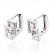 Rack Plating Brass Clear Cubic Zirconia Hoop Earrings, Long-Lasting Plated, Real Platinum Plated, 11.5x7mm, Pin: 1mm