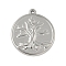 304 Stainless Steel Pendants, Flat Round & Tree Charms, Stainless Steel Color, 23x20.5x2mm, Hole: 1.2mm