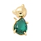 Brass Micro Pave Clear Cubic Zirconia Pendants, Cadmium Free & Lead Free, Fox, with Jump Ring and Glass, Long-Lasting Plated, Green, 26x13x7mm, Hole: 6x2mm
