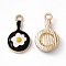 Alloy Enamel Pendants, Light Gold, Omelette Charm, Black, 20x11.5x3mm, Hole: 1.8mm