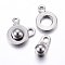 Non-Tarnish 201 Stainless Steel Snap Clasps, Stainless Steel Color, 15x9x5mm, Hole: 1.5~1.8mm