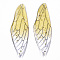 Transparent Epoxy Resin Big Pendants, with Gold Foil, Insects Wing, Yellow, 51x16.5x1~2.5mm, Hole: 1.2mm