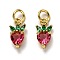 Brass Micro Pave Cubic Zirconia Charms, with Jump Rings, Long-Lasting Plated, Strawberry, Real 18K Gold Plated, 12x6x3.5mm, Hole: 3mm