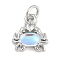 Rack Plating Brass Pendants, with Cubic Zirconia, Crab Charms, Long-Lasting Plated, Lead Free & Cadmium Free, with Jump Ring, Platinum, 11.5x10.5x4mm, Hole: 3mm