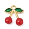 Brass Enamel Pendants, Cadmium Free & Nickel Free & Lead Free, Cherry Charms, Real 18K Gold Plated, 15.5x14.5x4.5mm, Hole: 2mm