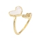 Rack Plating Heart Brass Micro Pave Cubic Zirconia Open Cuff Rings for Women, with Natural Shell, Cadmium Free & Lead Free, Long-Lasting Plated, Real 18K Gold Plated, US Size 9 3/4(19.5mm)