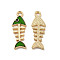 Alloy Enamel Pendants, Fishbone Charms, Golden, Green, 23.5x8.5x1.5mm, Hole: 1.6mm