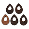Natural Wenge Wood Pendants, Undyed, Hollow Teardrop Charms, Coconut Brown, 38x26x3.5mm, Hole: 2mm