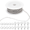 10M Ion Plating(IP) 304 Stainless Steel Paperclip Chains wih 50Pcs Open Jump Rings with 20Pcs  Lobster Claw Clasps, Stainless Steel Color, 4.8~9x2.5~6x0.5~3mm