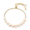 Natural Pearl Beads Adjustable Slider Bracelet for Girl Women Gift, Brass  Charms, 304 Stainless Steel Cubic Zirconia Box Chain Bracelet, White, 0.79~3.23 inch(20~82mm)