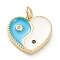Brass Micro Pave Cubic Zirconia Pendants, with Enamel, Long-Lasting Plated, Real 18K Gold Plated, Heart with Yin Yang, Light Blue, 15x15x2.5mm, Hole: 3mm