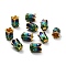 Alloy Bead Caps, with Enamel, 5-Petal, Light Gold, Sea Green, 11x8mm, Hole: 2mm
