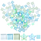 GORGECRAFT 6 Styles 350PCS Gradient Color Glass Mosaic Tiles Iridescent Crystal Bright Rainbow Small Square Star Mosaic Pieces Aquamarine Sparkle Iridized Stained Glitter for Adults Crafts 0.4x0.4