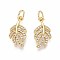 Brass Micro Pave Cubic Zirconia Pendants, Leaf, with Jump Ring, Real 16K Gold Plated, 17x9x2mm, Hole: 3mm
