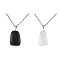 2Pcs 2 Styles Iron Rolo Chains Necklaces, Natural Dyed & Heated Black Agate and Quartz Crystal Pendant Necklaces, Platinum, 18.11 inch(46cm), 1pc/style