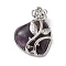 Natural Amethyst Pendants, Heart Charms, with Rack Plating Platinum Tone Alloy Rose, Cadmium Free & Lead Free, 41~42x37~38x11~12mm, Hole: 5.3x5.2mm