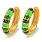 Rack Plating Brass Hoop Earrings, with Stripe Enamel, Cadmium Free & Lead Free, Long-Lasting Plated, Real 18K Gold Plated, Green, 19x4.5mm