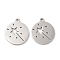 Non-Tarnish 201 Stainless Steel Pendants, Flat Round with Star Charm, Stainless Steel Color, 17.5x15x1mm, Hole: 1.4mm