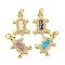 Turtle Brass Pendants Micro Pave Cubic Zirconia with Synthetic Opal, with Jump Rings, Cadmium Free & Lead Free, Real 18K Gold Plated, Mixed Color, 22.5x14.5x3mm, Hole: 3.5mm