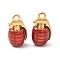 304 Stainless Steel Enamel Pendants, Grenade Shape Charms, Golden, Ion Plating(IP), Red, 23x14x12mm, Hole: 3mm