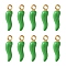 Alloy Enamel Pendants, Cadmium Free & Nickel Free & Lead Free, Light Gold, Hot Horn of Plenty/Italian Horn Cornicello Charms, Lime Green, 21x6x6mm, Hole: 2mm