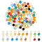 114Pcs 19 Colors Glass Charms, Faceted Rondelle, with Golden Brass Loops, Mixed Color, 12mm, Hole: 3.2mm, 114pcs/set