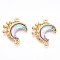 304 Stainless Steel Pendants, Moon, Ion Plating(IP), with Resin, Light Sky Blue, 21.2x17.8x4mm, Hole: 1.6mm