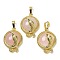 Natural Rose Quartz Flat Round Shaped Brass Pendants, Rack Plating, Cadmium Free & Lead Free, Golden, 29.5x21.5x9.5~11mm, Hole: 7.5x4.5mm
