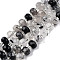 Natural Black Rutilated Quartz Beads Strands, with Seed Beads, Faceted, Rondelle, 8x6mm, Hole: 1mm, about 20~22pcs/strand, 7.09 inch(18cm)