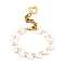Heart Natural Freshwater Shell Links Bracelets, with 304 Stainless Steel Heart Pendants & Lobster Claw Clasps, Golden, 6-1/2 inch(16.5cm)
