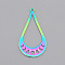 Ion Plating(IP) 201 Stainless Steel Pendants, Laser Cut, Teardrop with Phase of the Moon, Rainbow Color, 39x21.5x1mm, Hole: 1.5mm