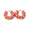 Enamel Round Hoop Earrings, Real 14K Gold Plated 304 Stainless Steel Jewelry for Women, Deep Pink, 18x21x6mm, Pin: 1mm