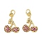 Brass Micro Pave Cubic Zirconia Pendants, Cherry Charms, Ion Plating(IP), Long-Lasting Plated, Lead Free & Cadmium Free, with Jump Ring, Golden, 16x12x3mm, Hole: 3.4mm