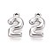 304 Stainless Steel Pendants, Number 2, Stainless Steel Color, 17x10x3mm, Hole: 1.5mm