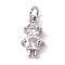 Brass Micro Pave Cubic Zirconia Charms, Cadmium Free & Lead Free, with Jump Rings, Boy Charms, Platinum, 13.5x7x3.5mm, Hole: 3.4mm