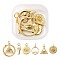 6Pcs 6 Style Brass Rough Surface Pendants, with Jump Rings, Flat Round & Triangle & Heart with Evil Eye, Golden, 12~22x7~20x1.5~3.5mm, Hole: 2.4~3.5mm, 1pcs/style