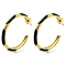 Ion Plating(IP) 304 Stainless Steel Enamel Stud Earrings, Half Hoop Earrings, Real 14K Gold Plated, Black, 37x3.5mm