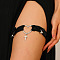 Bowknot Elastic Fibre Strappy Leg Chain, Heart Cross Alloy Link Stretchy Thigh Chains for Women, Platinum, Black, Inner Diameter: 114mm