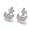 Brass Micro Pave Cubic Zirconia Dangle Stud Earrings, with Ear Nuts, Flamingo Shapes and Moon, Clear, Platinum, 19.5x16.5x4.5mm, Pin: 0.7mm