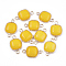 Natural White Jade Links connectors, with Brass Findings, Dyed, Square, Golden, 21x13x5~5.5mm, Hole: 2.5mm