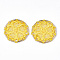 Polyester Woven Pendant Decorations, with Iron Findings, Flat Round with Flower, Light Gold, Gold, 28x2mm