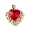 Real 18K Gold Plated Rack Plating Brass Micro Pave Clear Cubic Zirconia Pendants, with Glass, Long-Lasting Plated, Cadmium Free & Lead Free, Heart Charm, Red, 19x19x8mm, Hole: 5x3mm