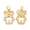 Brass with Cubic Zirconia Pendants, Long-Lasting Plated, Lead Free & Cadmium Free, Bear Charm, Real 18K Gold Plated, 19.5x13x3mm, Hole: 4mm