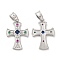 Brass Micro Pave Cubic Zirconia Pendants, Lead Free & Cadmium Free, Cross, Platinum, 25.5x18x3mm, Hole: 6X4mm