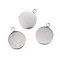 Tarnish Resistant 304 Stainless Steel Pendant Cabochon Settings, Plain Edge Bezel Cups, Flat Round, Stainless Steel Color, Tray: 20mm, 27x22x2mm, Hole: 3mm